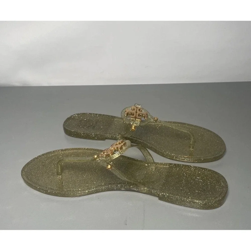 Tory Burch Mini Miller Jelly Thong Sandals Women's Size 9 Metallic Glitter